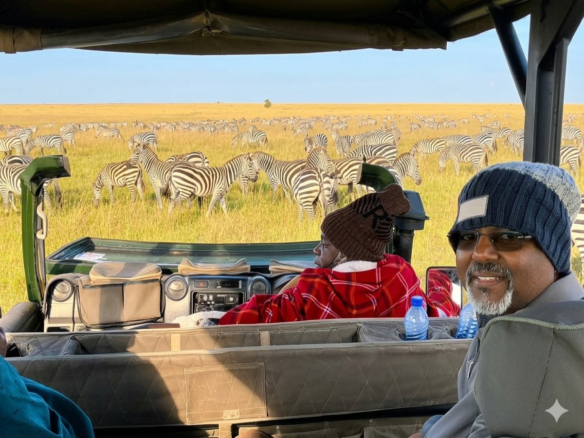 Open-side Land Cruiser safari vehicle in Maasai Mara